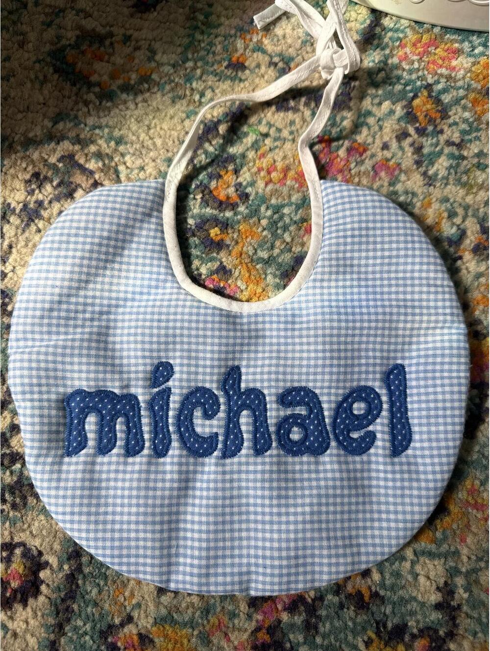 Personalized Michael Blue Gingham Baby Bib